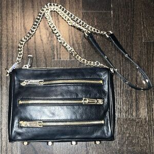 💯Authentic Rebecca Minkoff Black Leather Multi-Zip Crossbody Chain Strap bag 10”